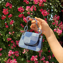 Fashion Women Color Stitching PU Messenger Bag Chain Handbags (Light Blue)