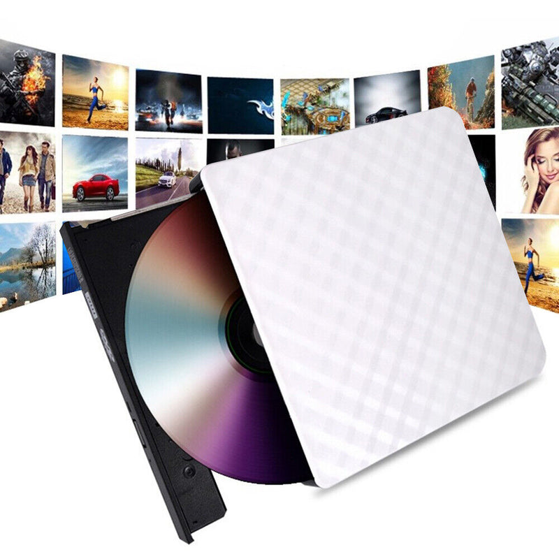 USB 3.0 External DVD Burner CD/DVD ROM CD RW Player Optical Drive (White)