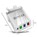 Universal 3 USB Fast Charger 3.1A Quick Charge PD USB-C Phone Wall Power Adapter