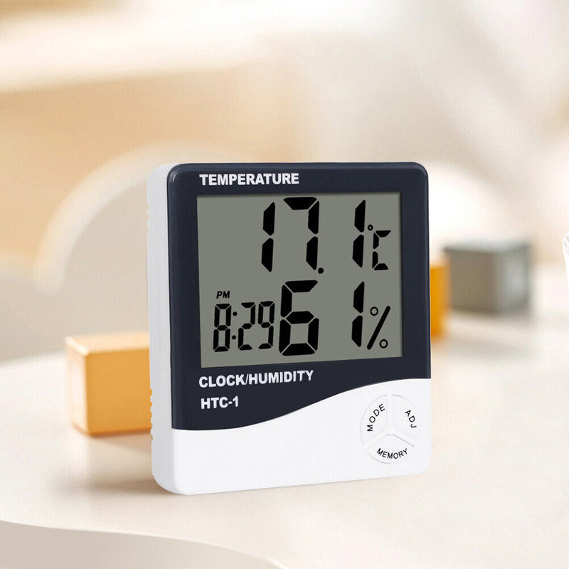 Digital Indoor Thermometer Hygrometer HTC-1 Room Temp Humidity Meter Clock