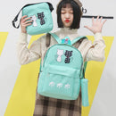 3pcs Composite Cats Canvas Girls Backpack Crossbody Bag Pencil Case(Green)