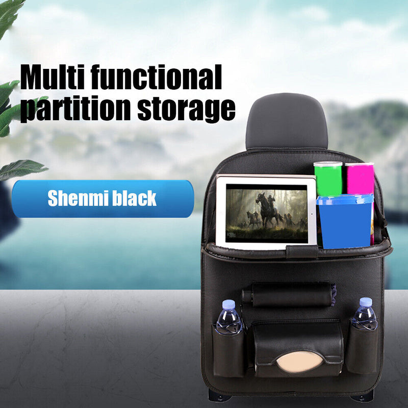 Car Backseat Organizer with Foldable Table Auto Seat Back Protector (Black)