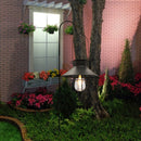 LED Solar Light Wrought Iron Lantern Hanging Tungsten Bulb Light Decor (A) Newly
