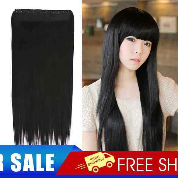 Addorable Girl Lady Long Straight Clip On Hair Extension Black Fibre  60cm