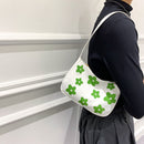 Women Canvas Underarm Bags Shoulder Tote Small Handbag Purse (Green Flower)