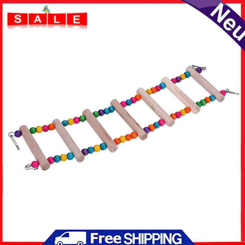 Wooden Parakeets Perch Stand Holder Bird Hanging Colorful Ball Climbing Stairs