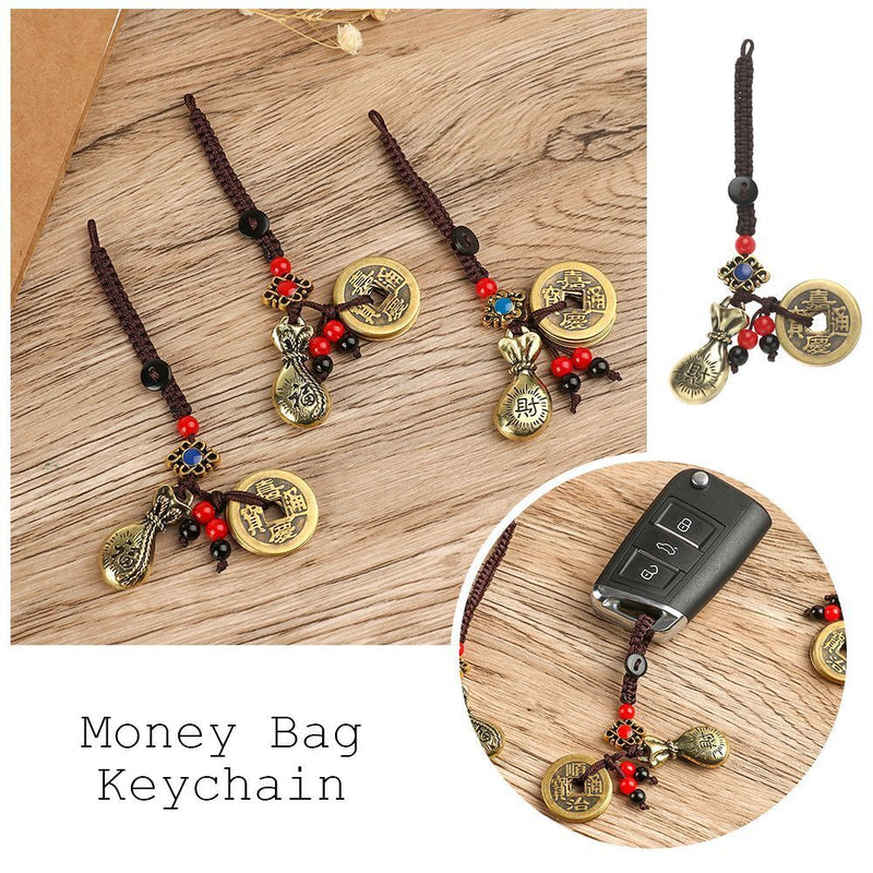 Emperors Coins Pendant Car Key Rings Keyring Money Bag Keychain Chinese Brass