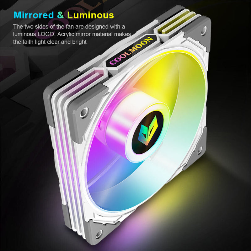 COOLMOON CPU Cooler 3 Pin ARGB FDB Bearing PWM PC Quiet Cooling Fan (White)
