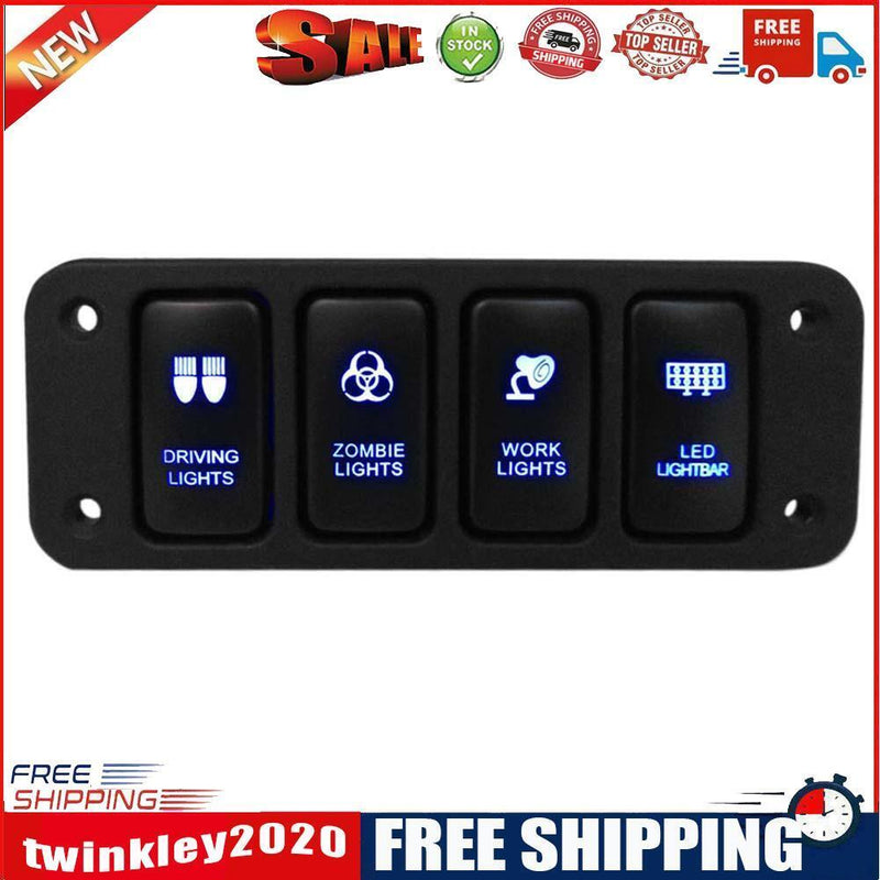 12V 4-Button Blue LED On/Off Rocker Switch Panel w/ 150mm Cable for Toyata