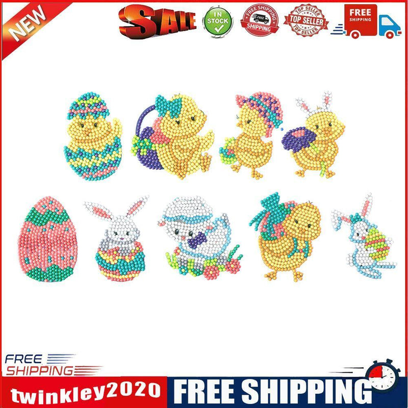 8pcs Animal 5D DIY Round Drill Diamond Painting Stickers Kits Phone Decor