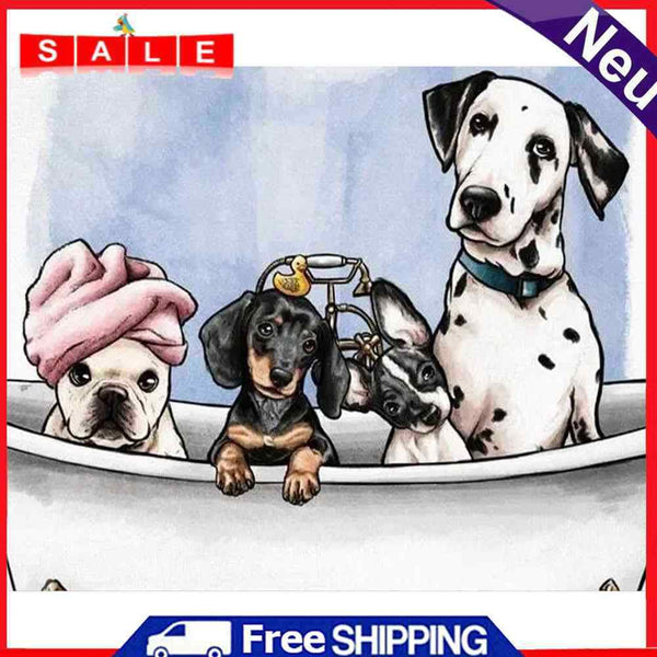 Hand Painted Oil Paint by Numbers DIY Bathtub Dog Drawing Wall Decoration Gift