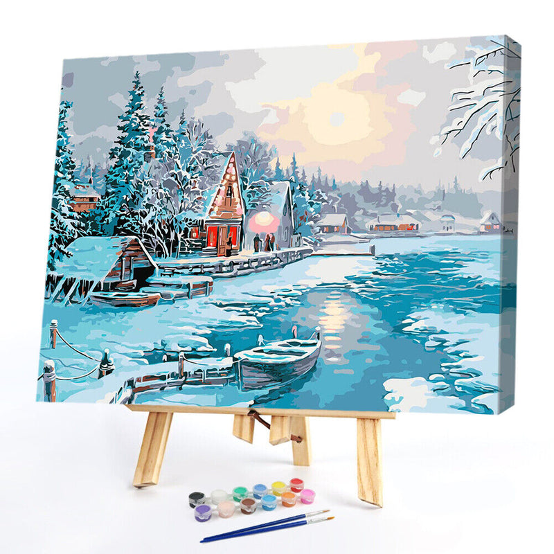 DIY Winter Scene Painting By Numbers Frameless Hand Painted Artwork Wall Decor