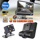 4"" 1080p HD 170° 3 Lens Car DVR Dash G-Sensor Recorder + Rear View Camera