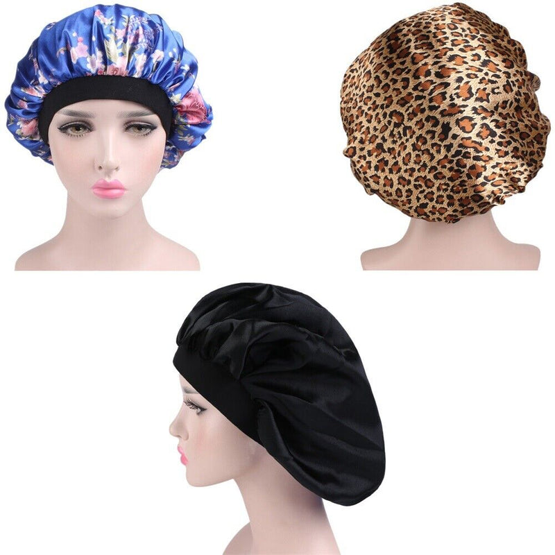 Women Wide Band Haircare Chemo Caps Hair Cover Satin Bonnet Sleep Cap Night Hat