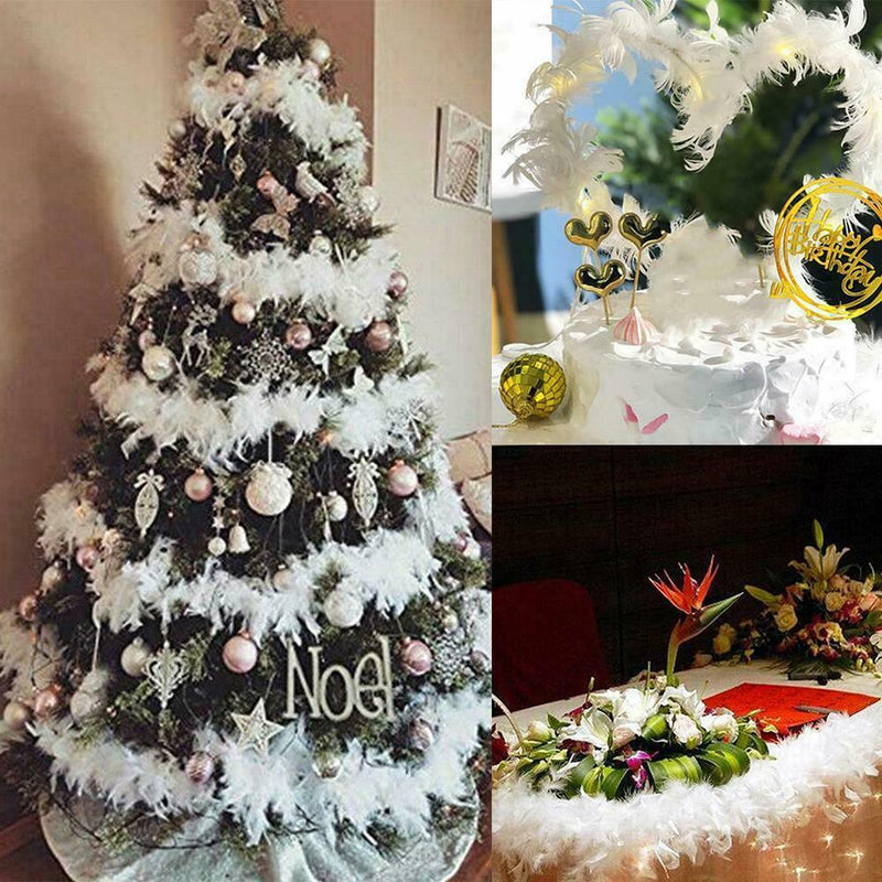 2M Christmas Tree White Feather Xmas Ribbons Boa Strips Garland Party Home F1X1