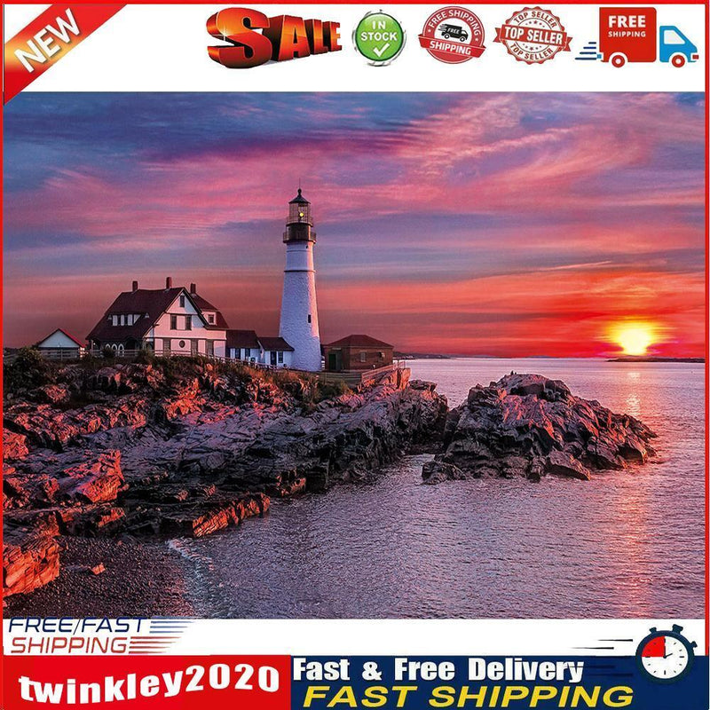 Seaside Lighthouse Frameless Oil Paint by Numbers Kit Handpainted Picture Newly