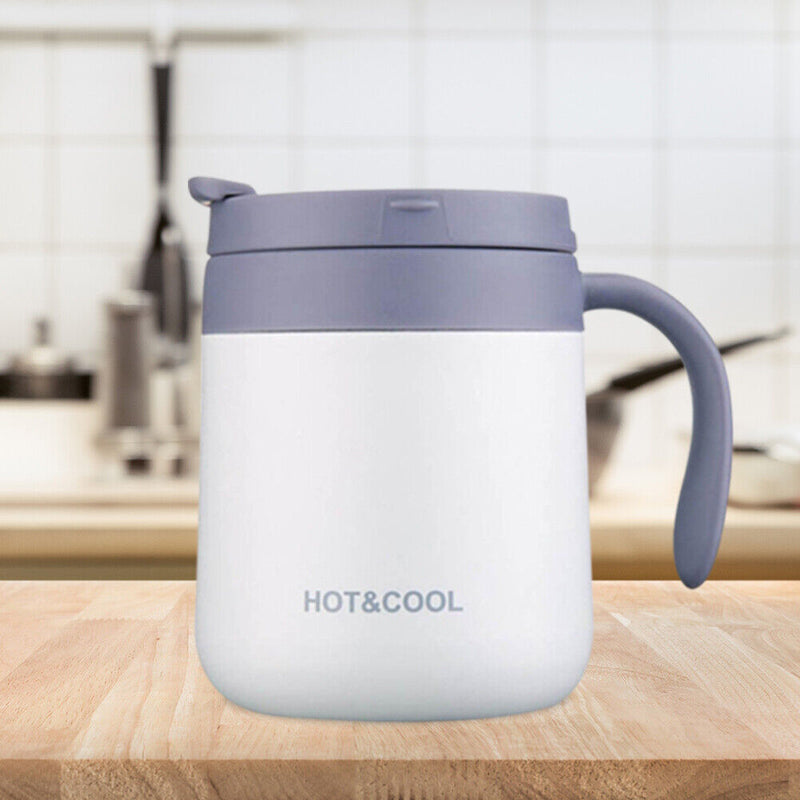 350ml Stainless Steel Vacuum Flask Handle Lid Portable Water Cup (White)
