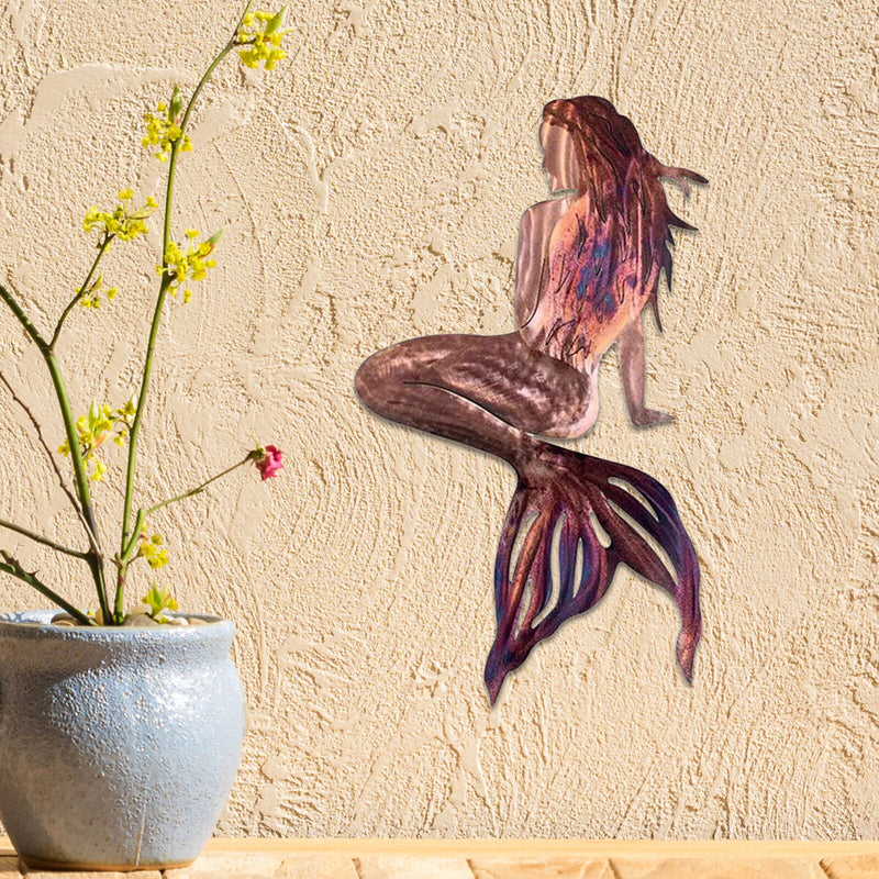 Metal Wall Art Iron Fish Tail Beauty Decor Crafts for Garden Wall (Copper)
