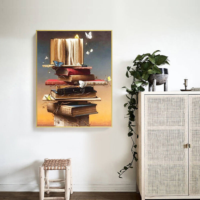 DIY Hand Painted Paint By Numbers Oil Canvas Pictures Book Ladder Kit Wall Decor