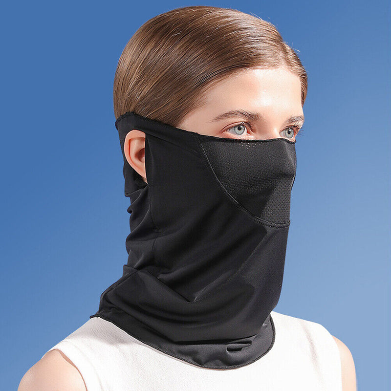 Ice Silk Hanging Ear Face Neck Scarf UV Protection Gaiter Bandana (Black) Newly