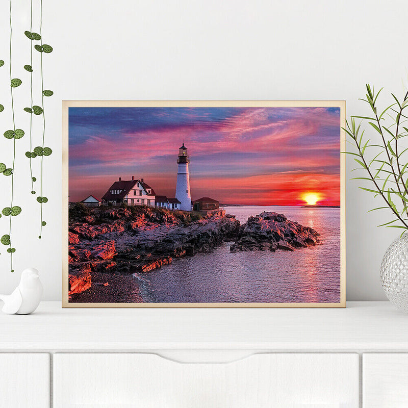 Seaside Lighthouse Frameless Oil Paint by Numbers Kit Handpainted Picture Newly
