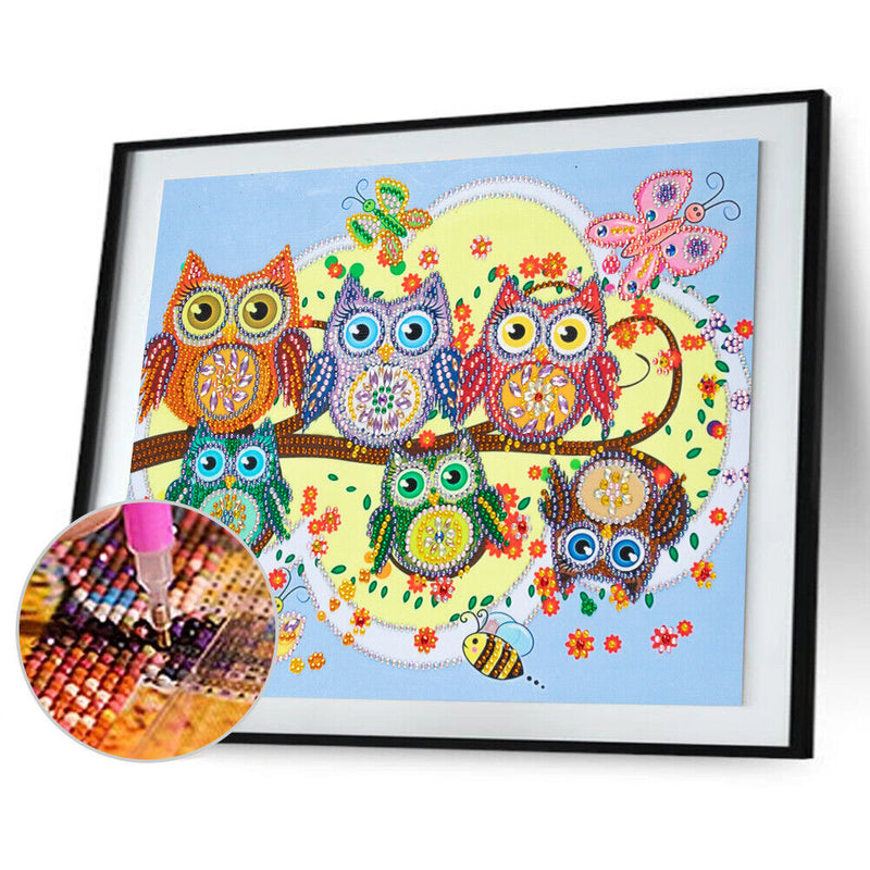 Diamond Painted 5D DIY Cartoon owl Partial Special Rhinestone Set Newly