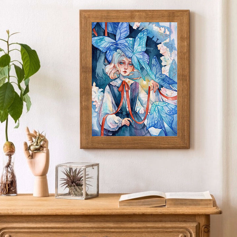 Blue Butterfly Girl Oil Paint By Numbers Kits Canvas Picture Wall Art DIY