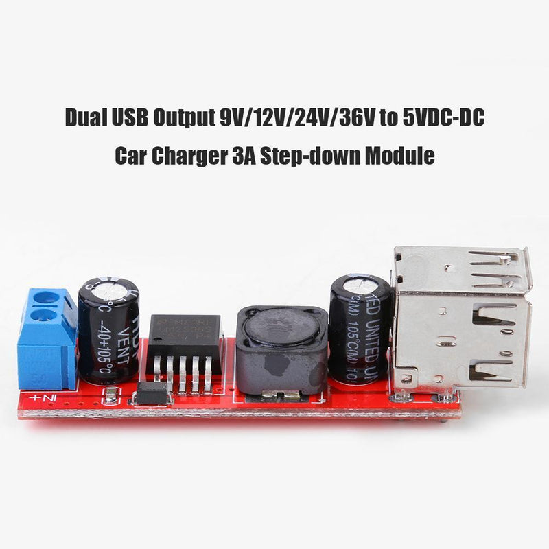 Dual USB Output 9V/12V/24V/36V to 5VDC-DC Car Charger 3A Step-down Regulator