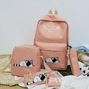 5pcs/set Cute Cat Canvas Bags Travel Backpack Shoulder Clutch Bag (Pink)