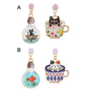 Animals Asymmetry Women Cute Ear Studs Earring Cup Cat Light Bulb Cat