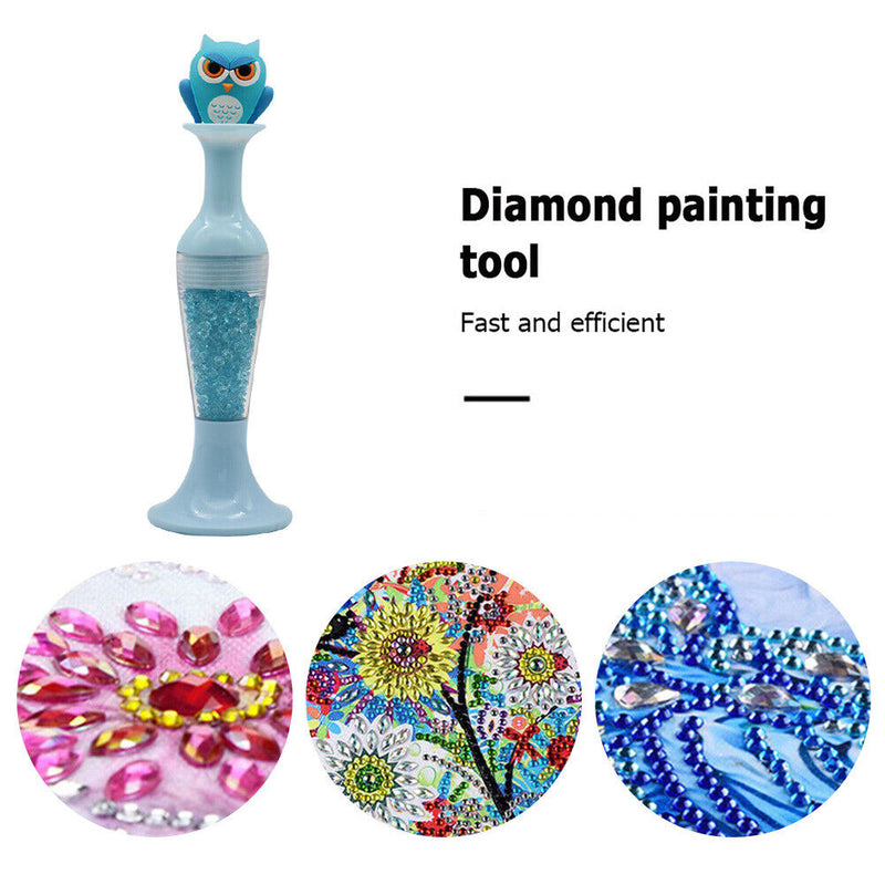 Vase 5D Diamond Painting Point Drill Pen DIY Craft (Blue Owl w/ Drill)