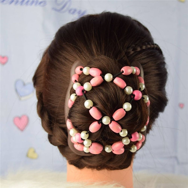 Women Clip Stretchy Hair Accessories  Wood Beads Magic Hair Comb  Double
