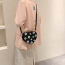 PU Leather Women Heart-shaped Crossbody Bag Women Flower Printed Purse Handbags