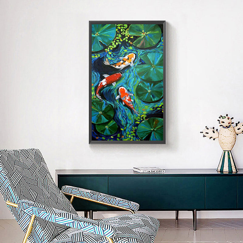 Full Cross Stitch 11CT Cotton Thread DIY Koi Printed Embroidery Hanging Painting