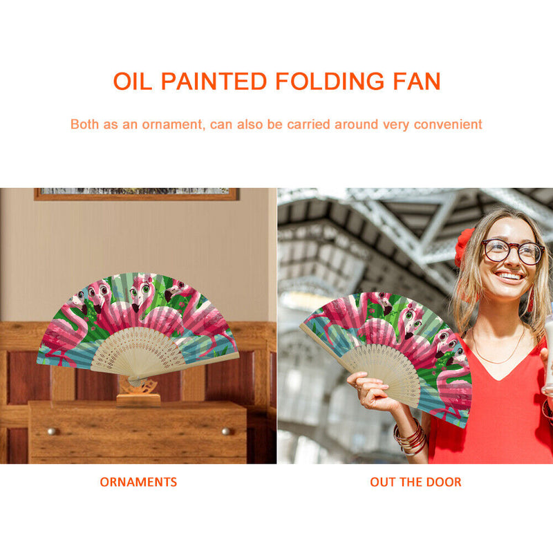 Flamingo Oil Paint Folding Fan By Numbers DIY Painted Art Craft Home Decor