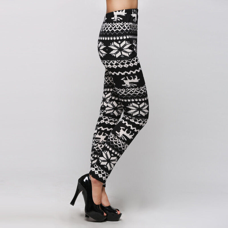 Charming Cotton Blend Snowflakes Fawn Leggings Long Ninth Pants Tights