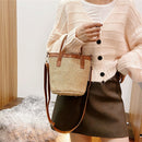 Fashion Bucket Straw Bag Female Summer Beach PU Woven Totes Crossbody Handbags