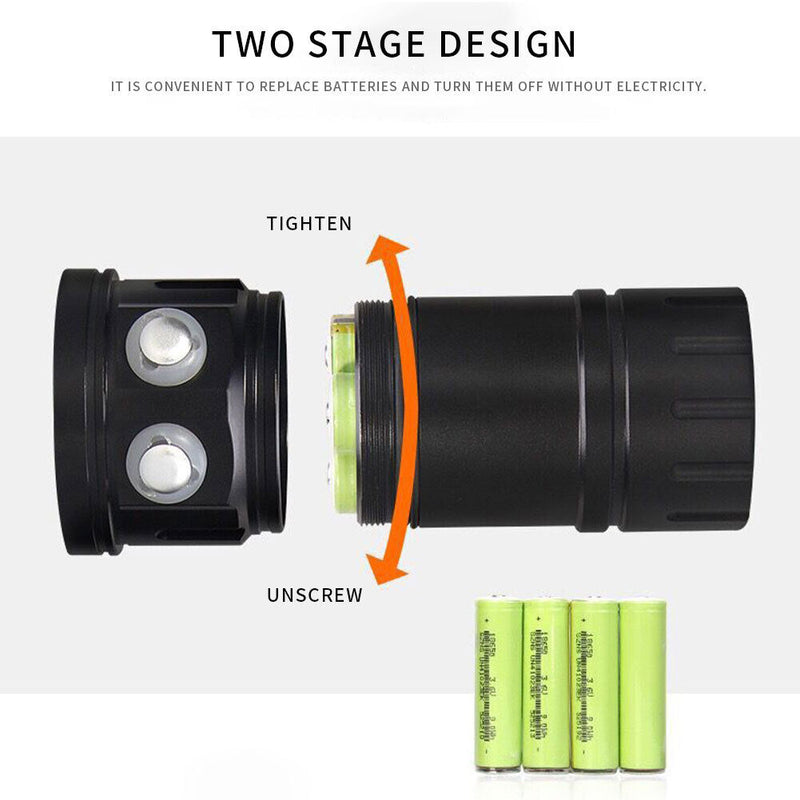 180W Waterproof Photography LED Diving Flashlight Scuba Dive Underwater Torch