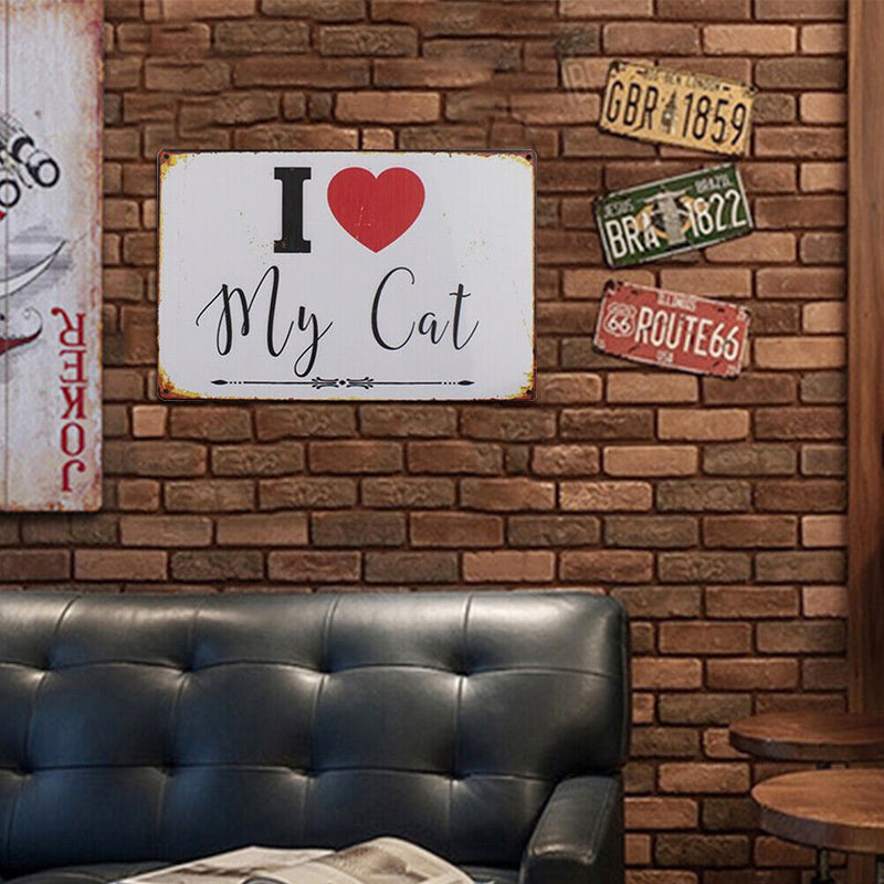 I Love My Cat Retro Metal Plate Tin Sign for Bar Pub Club Cafe Wall Arts