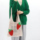Korean Knitted Shoulder Bags Women Summer Strawberry Hollow Crochet Beach Totes
