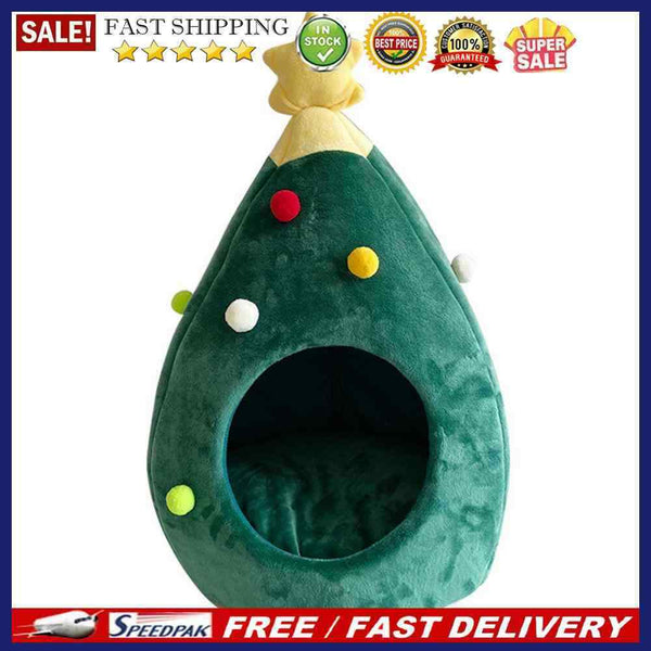 Xmas Tree Shape Pet Nest Winter Warm Kitten Cat House Sleeping Bed Pet Prod