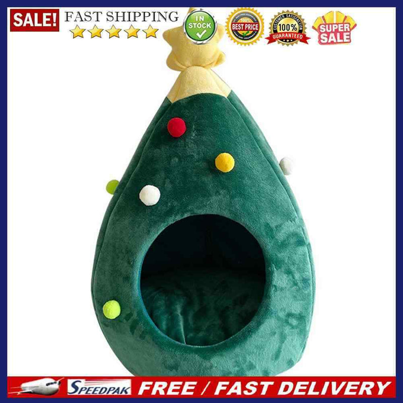 Xmas Tree Shape Pet Nest Winter Warm Kitten Cat House Sleeping Bed Pet Prod