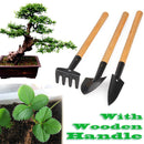 3pcs Mini Plant Garden Gardening Tools Set With Wooden Handle Tool Rake Shovel