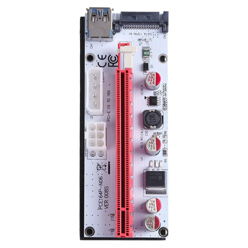 PCI-E 1X to 16x Extender Card Mining Card Adapter Set with 3 Power Ports