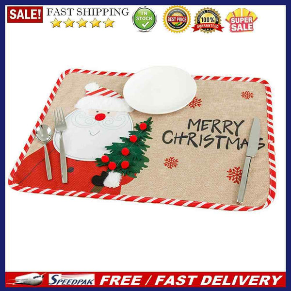 Christmas Placemat Tableware Cartoon Embroidery Pad Heat Insulation Meals Mats