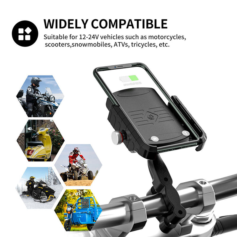 Waterproof Mobile Phone Holder Stand 15W Motorcycle Handlebar QC3.0 USB Charger