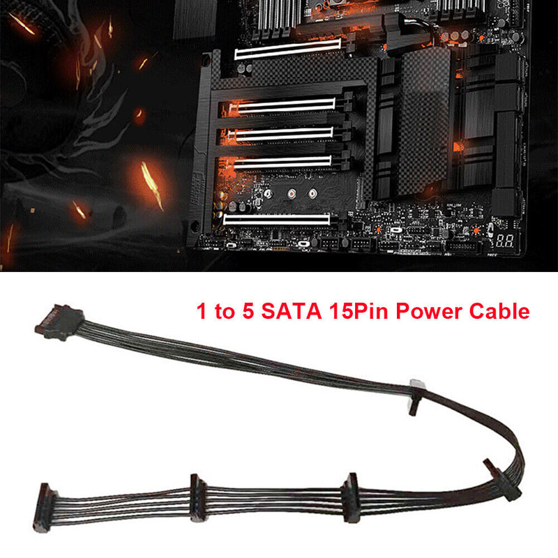 SATA 15Pin 1 to 5 Port Female Hard Drive Power Cord Extension Cable SATA Adapter