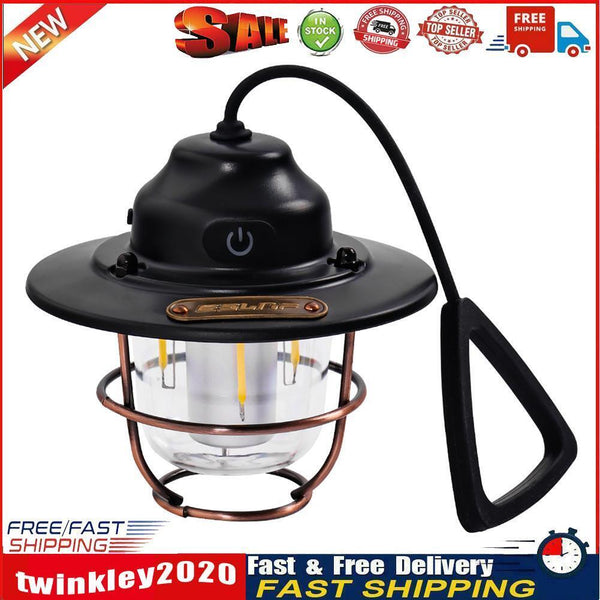 Retro LED Lanterns Hanging Emergency Outdoor Tent Camping Light (Black) Newly