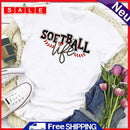 Independence Day Print Softball Letter Tea T-Shirt (White M)