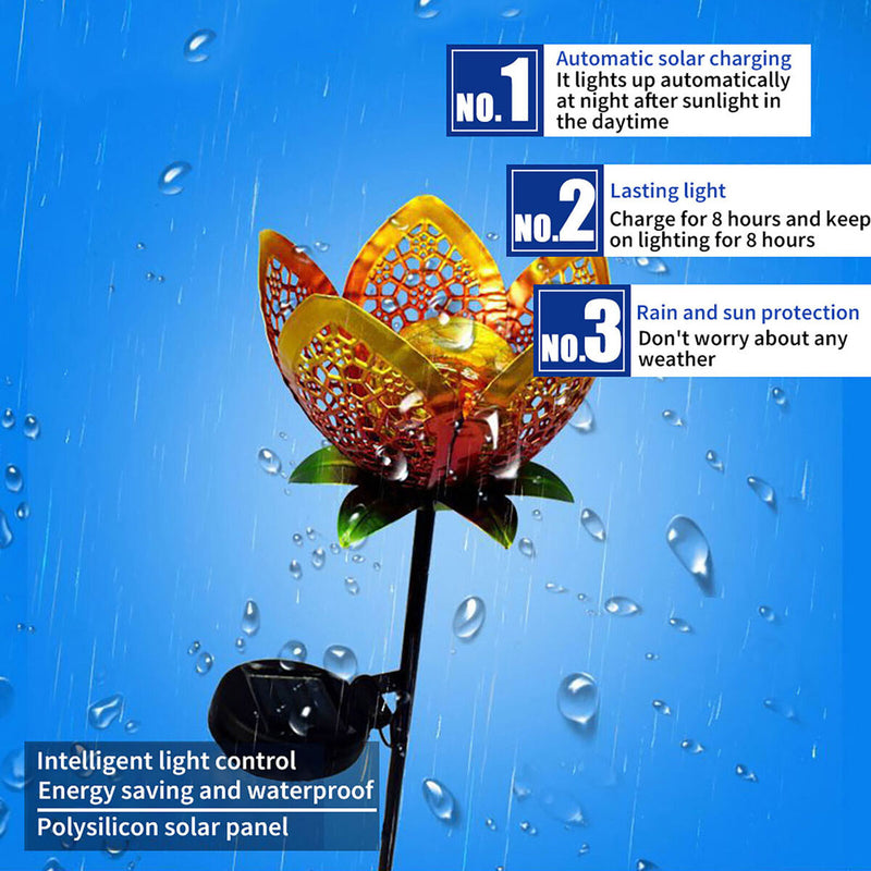 Metal Flowers Solar Lights, Garden Stake Art Lamp for Outdoor, Walkway, Pathway